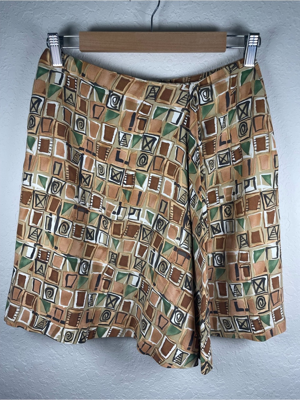 VTG 90’s Ann Taylor 100% Silk Geometric Tribal Print Wrap Skirt Size 8